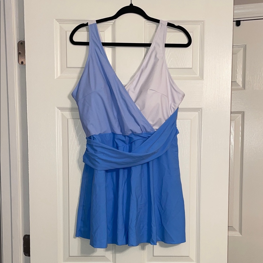 Blue Two-Tone Wrap Swimdress